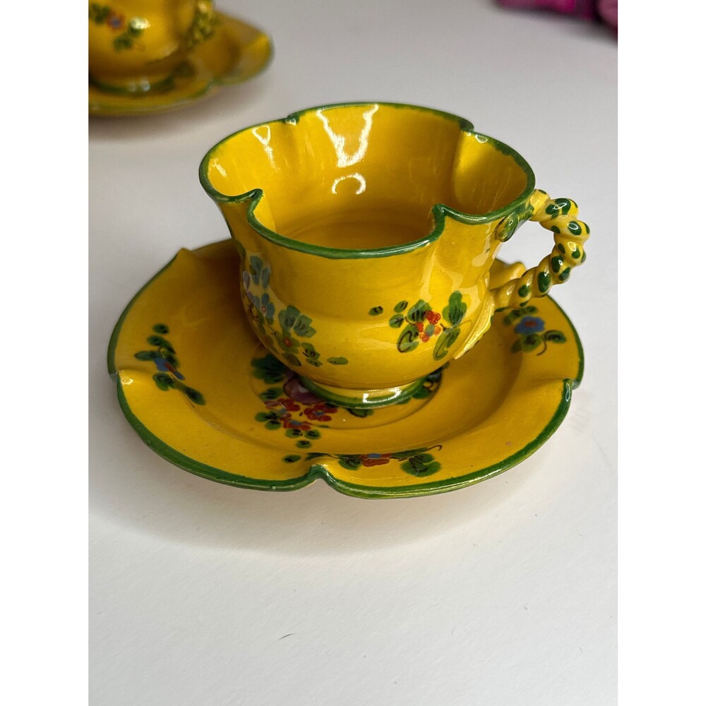 Cantagalli Cup and Saucer Italian Pottery Hand Painted Mustard Yellow Floral